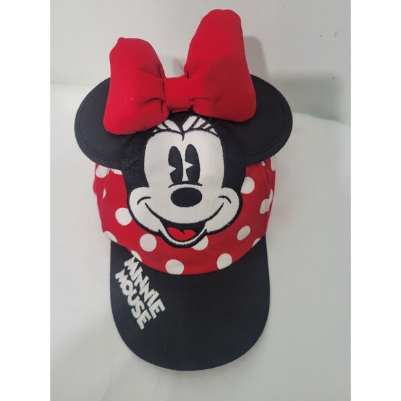 Disney Girls Hat Minnie Mouse Ears Red Bow Embroidered Logo Black Polka Dots - Picture 7 of 8